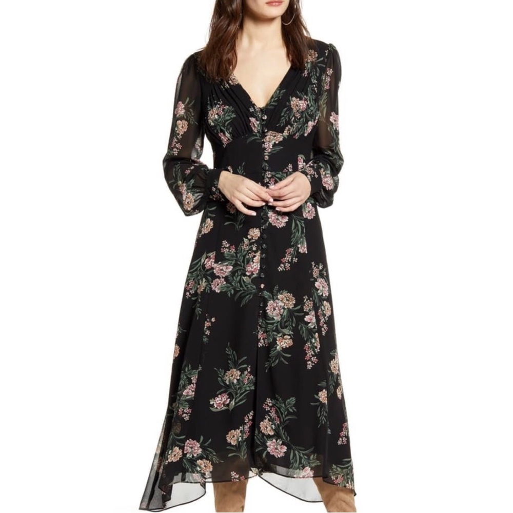 ASTR the Label Floral Long Sleeve Midi Dress